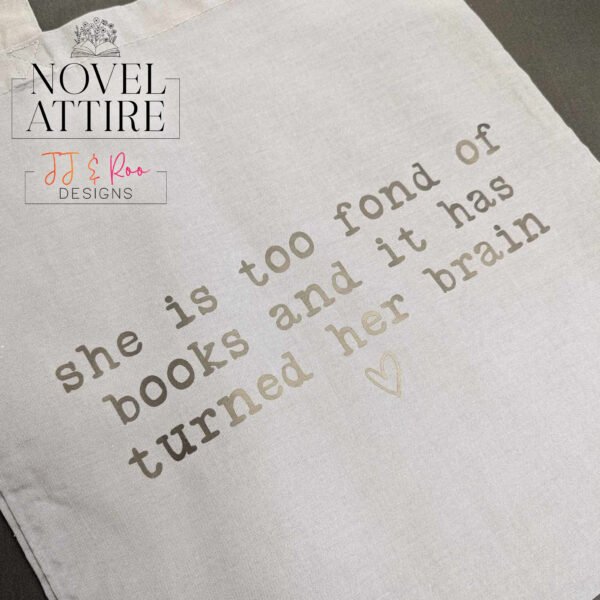 She Is Too Fond Of Books Typographic Tote Bag | Louisa M Alcott