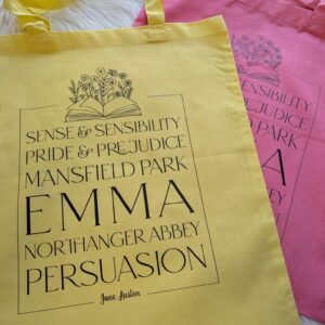 Typographic Jane Austen Book Tote Bag | The Works of Austen